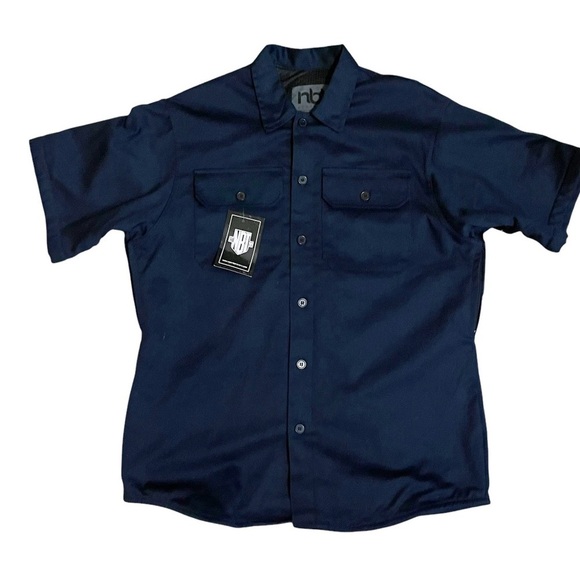 NBT Men’s XL NWT Navy Blue Short Sleeve Motorcycle Fundamental Shop Shirt - Picture 9 of 9